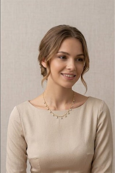 Toptan Gold Baget Zirkon Taşlı Minimal Kolye