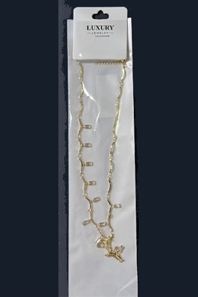 Toptan  Gold Baget Zirkon Taşlı Minimalist Kolye