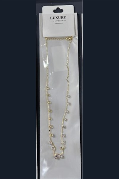 Toptan Gold Baget Zirkon Taşlı Minimal Kolye