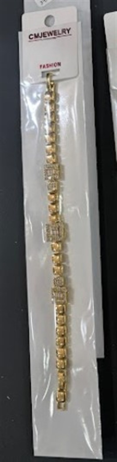 Toptan Gold Çelik Baget Zirkon Taşlı Kare Detaylı Su Yolu Bileklik