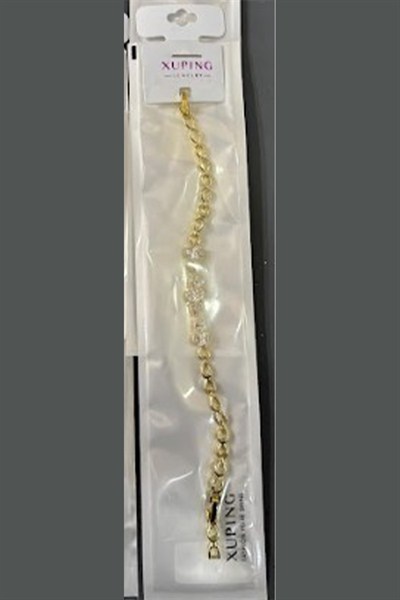 Toptan Gold Çelik Bileklik - Ortası Zirkon Taşlı, Kenarları Çivi Detaylı Model