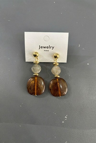 Toptan Gold Detaylı Vintage Tarzı Çift Renkli Butik Küpe