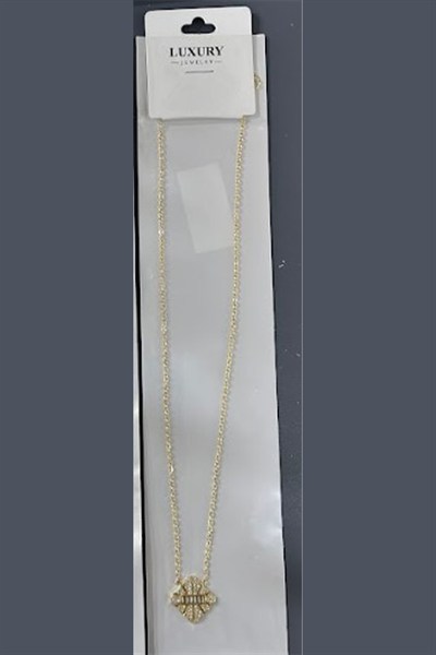 Toptan Gold İkili Zirkon Taşlı Damla Kolye