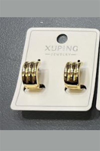 Toptan Gold Üç Şeritli Vintage Model Yarım Halka Küpe