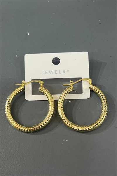 Premium Çelik Dokulu Gold Halka Küpe