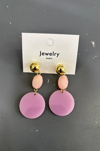Toptan Lila Akrilik Disk ve Pembe Taşlı Sallantılı Model