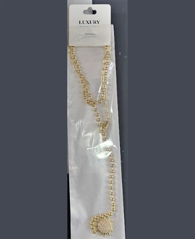 Toptan Paslanmaz Çelik Gold Zirkon Taşlı Büyük Güneş Figürlü Kolye