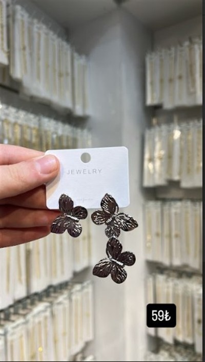 Toptan Paslanmaz Çelik Kelebek Model Asimetrik Küpe - Gümüş Renk