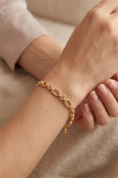 Toptan Xuping Gold Renk Sıralı Motifli Kararmaz Çelik Kadın Bileklik