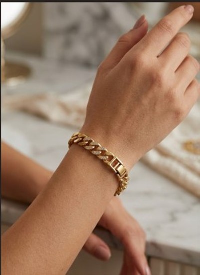 Toptan Zirkon Taşlı Gold Çelik Gurmet Zincir Bileklik