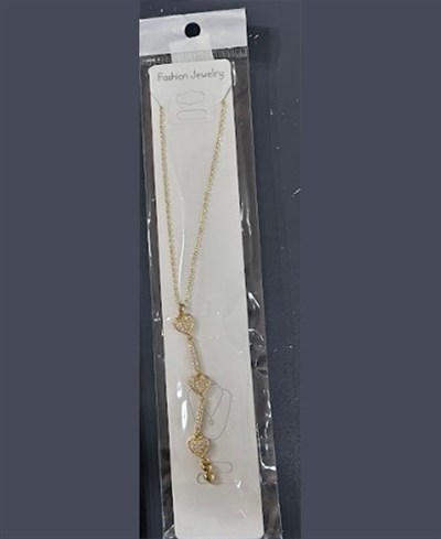 Toptan Zirkon Taşlı Üçlü Kalp Detaylı Sallantılı Çelik Kolye