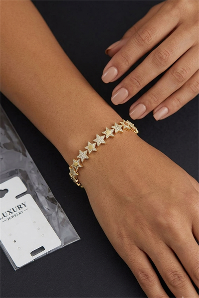 Toptan Zirkon Taşlı Yıldız Model Çelik Bileklik