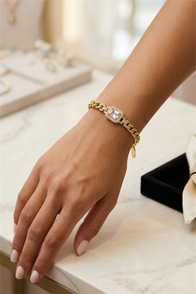 Xuping Lüks Seri Kare Kesim Taşlı Paslanmaz Çelik Gold Bileklik