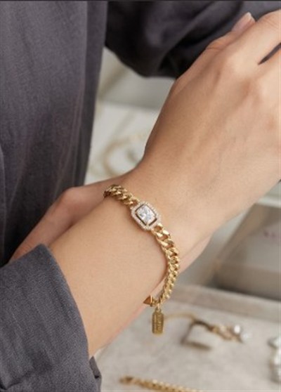 Xuping Toptan Baget Zirkon Taşlı Plaka Model Gold Bileklik