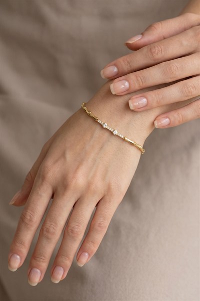 Xuping Toptan Bambu Zincir Model Zirkon Taşlı Gold Bileklik