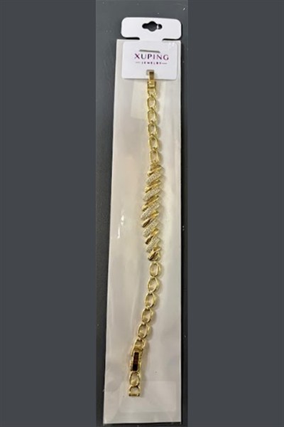 Xuping Toptan Verev Zirkon Taşlı Oval Zincir Model Gold Bileklik