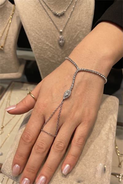 Zirkon Taş İşlemeli Markiz Model Çelik Şahmeran Bileklik Takımı