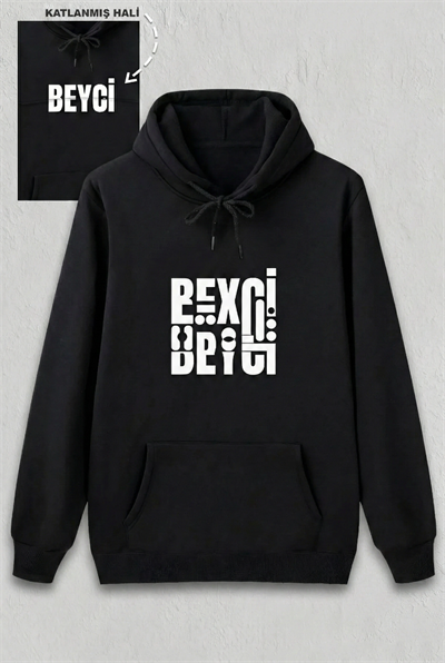 Sevgililer Günü Beyci Hediye Baskılı Oversize Kapüşonlu Sweatshirt - Siyah
