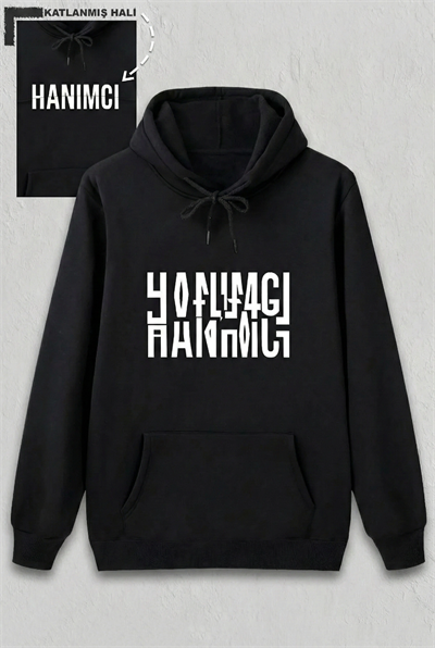 Sevgililer Günü Hanımcı Hediye Baskılı Oversize Kapüşonlu Sweatshirt - Siya