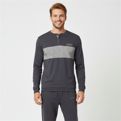 Erkek Pamuklu Füme Renk Pijama Takımı AL002 V2