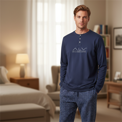 Erkek Pamuklu Lacivert Renk Pijama Takımı AL001 V1