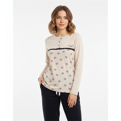 Kadın Pamuklu Vanilya Renk Pijama Takımı AL506 V1