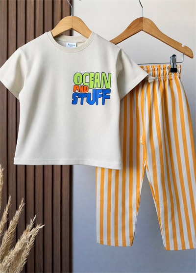 Erkek Çocuk Bej Bisiklet Yaka Pamuklu Jogger Pantolonlu Altüst Takım