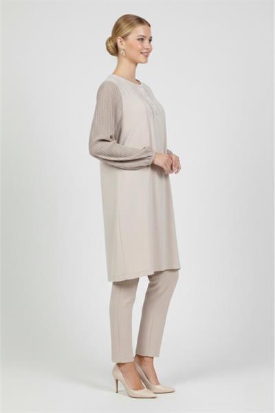 2099 Newcarmen Kolları Büzgülü Tunik / BEJ