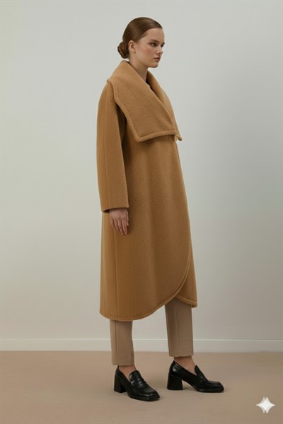A205555 Aguaje Geniş Yaka Tek Düğme Detaylı Kaban / CAMEL