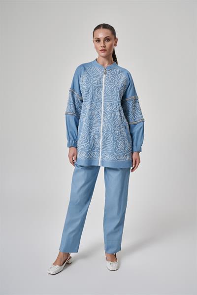 A41215 Aguaje Kolları Detaylı Kot Takım / MAVİ