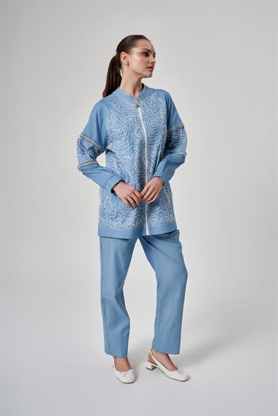 A41215 Aguaje Kolları Detaylı Kot Takım / MAVİ