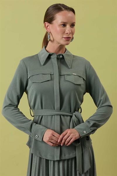 A41605 Aguaje Taşlı Piliseli Etek Takım / HAKİ