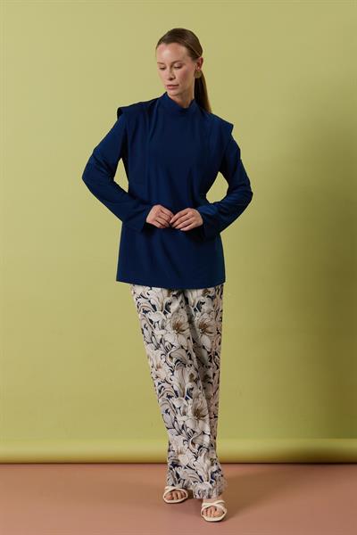 A41635 Aguaje Pantolonu Desenli Takım / LACİVERT