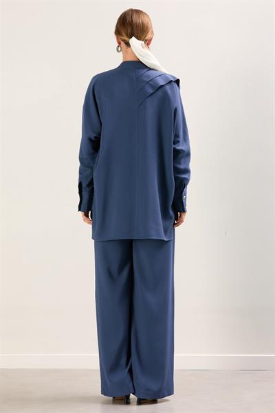 A41645 Aguaje Omuzdan Pileli Tunik Pantolon Takım / İNDİGO