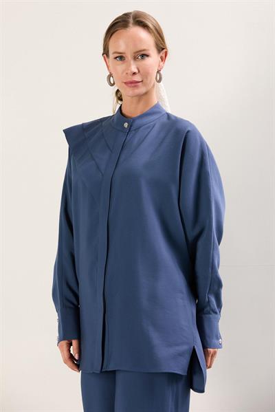 A41645 Aguaje Omuzdan Pileli Tunik Pantolon Takım / İNDİGO