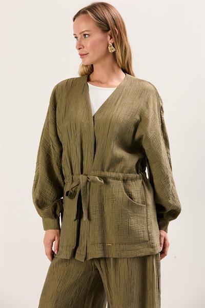A41655 Aguaje Beli Kuşaklı  Pantolonlu Takım / HAKİ