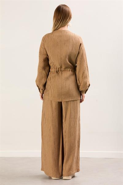 A41655 Aguaje Beli Kuşaklı  Pantolonlu Takım / CAMEL