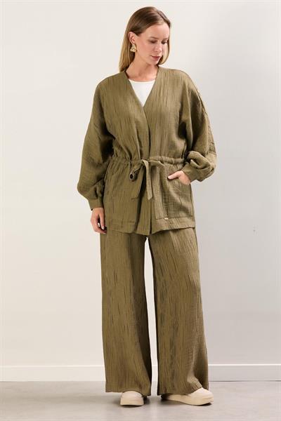 A41655 Aguaje Beli Kuşaklı  Pantolonlu Takım / HAKİ