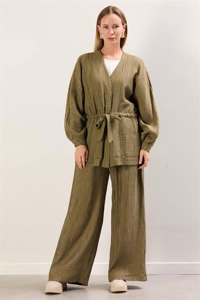 A41655 Aguaje Beli Kuşaklı  Pantolonlu Takım / HAKİ