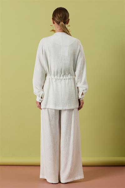 A41655 Aguaje Beli Kuşaklı  Pantolonlu Takım / BEYAZ