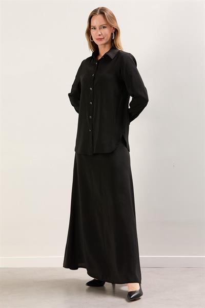 A41685 Aguaje Etekli Gömleği Düğme Detaylı Takım / SİYAH