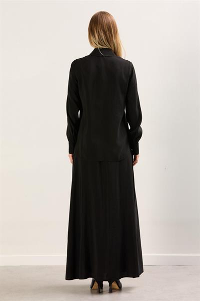 A41685 Aguaje Etekli Gömleği Düğme Detaylı Takım / SİYAH