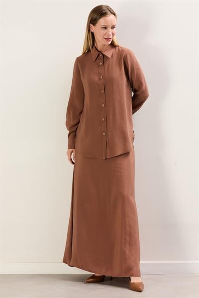 A41685 Aguaje Etekli Gömleği Düğme Detaylı Takım / KAHVE