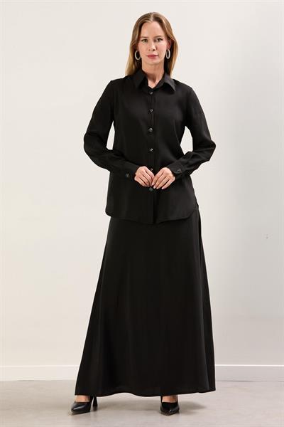 A41685 Aguaje Etekli Gömleği Düğme Detaylı Takım / SİYAH