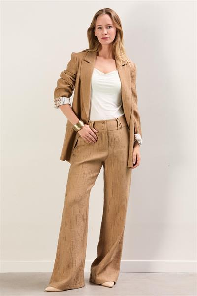 A41745 Aguaje Ceketi Taşlı Pantolonlu Takım / CAMEL