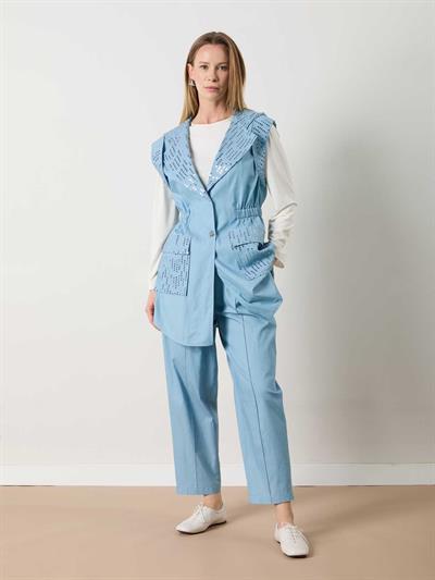A41785 Aguaje Pul Detaylı Yelek Pantolon Takım / MAVİ