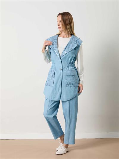 A41785 Aguaje Pul Detaylı Yelek Pantolon Takım / MAVİ