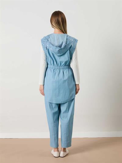 A41785 Aguaje Pul Detaylı Yelek Pantolon Takım / MAVİ