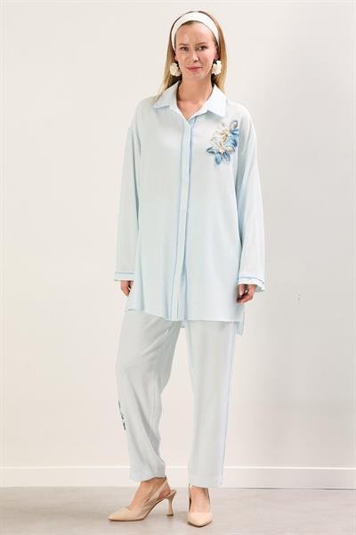 A41795 Aguaje Biye Detaylı Pantolon Takım / MAVİ