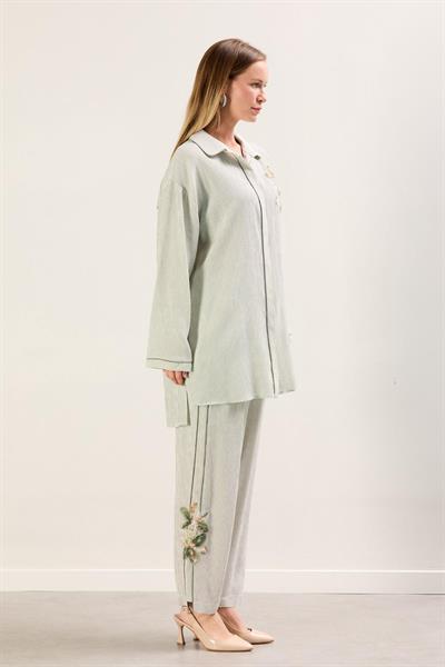 A41795 Aguaje Biye Detaylı Pantolon Takım / YEŞİL